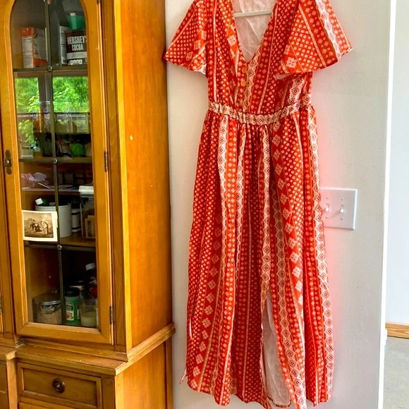 open lace back dress Burnt Orange Bandana Mini Flare Dress L